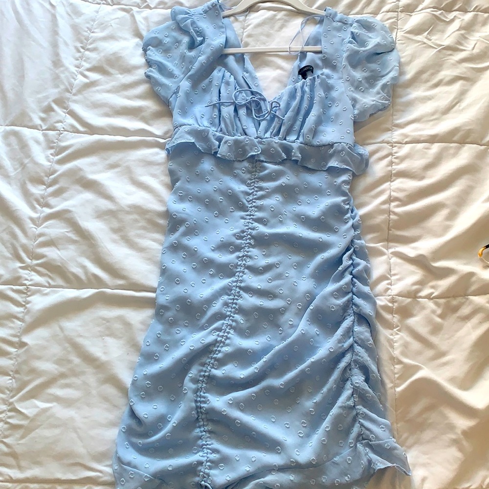 Mystique boutique- light blue ruffle dress
